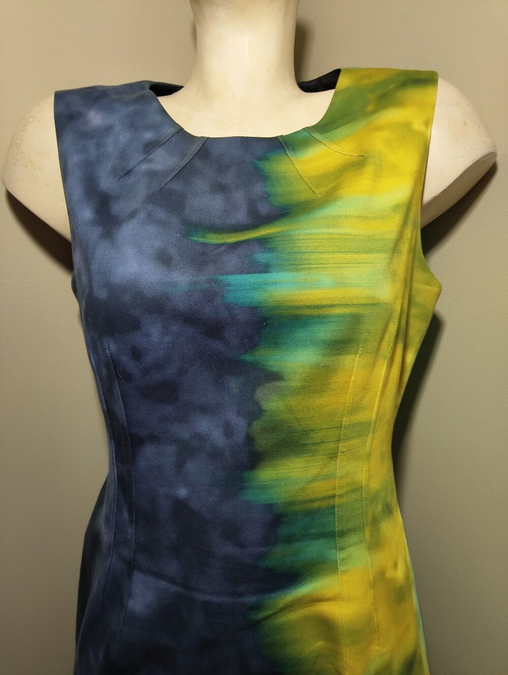 Elie Tahari Colorblock Sheath Dress Watercolor Print Sleeveless Cotton Blend 10 - Picture 9 of 16